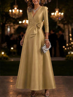 Elegant Brocade V-neck Maxi Dress