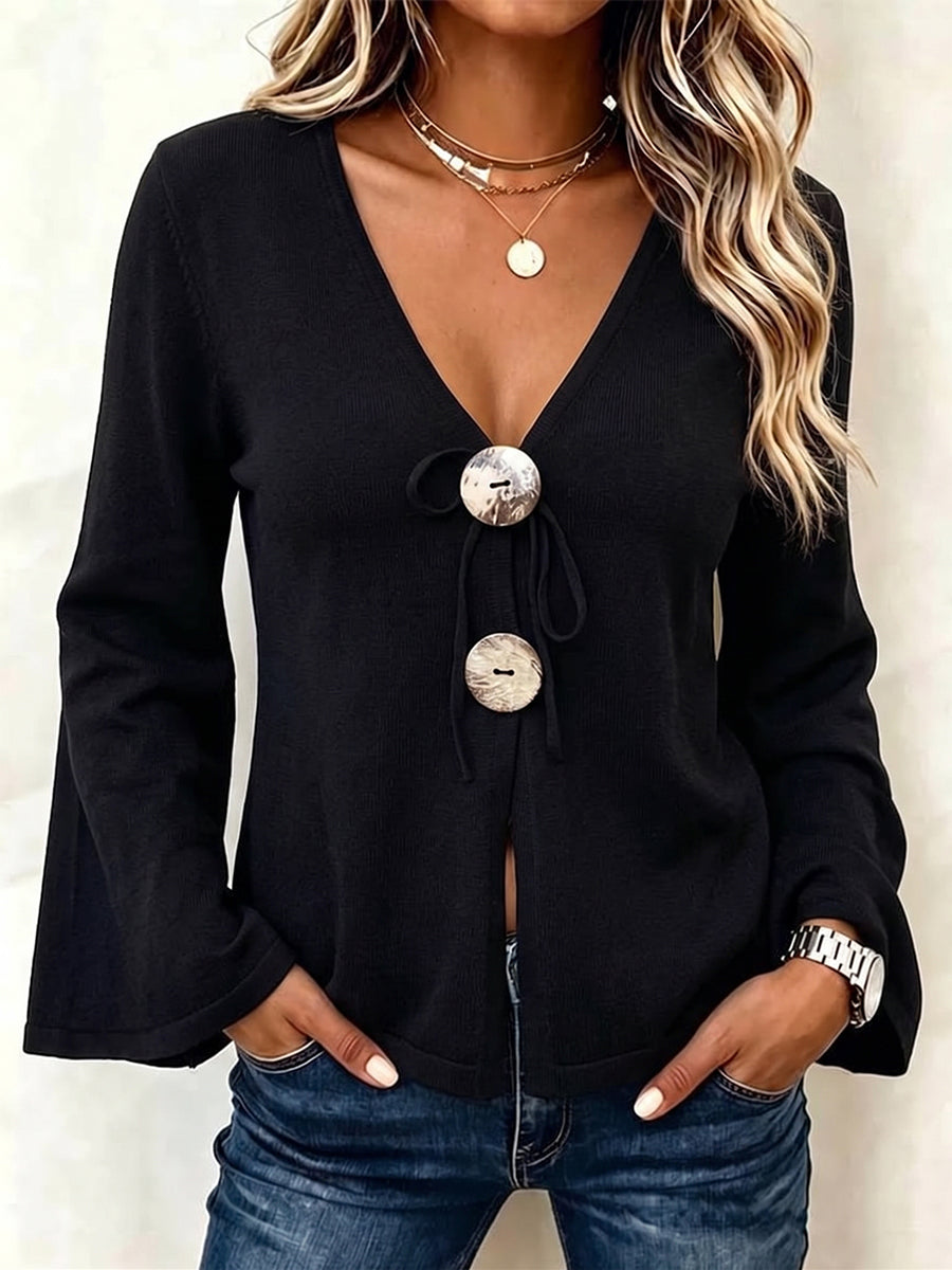 Chic Knit Knotted V-Neck Top