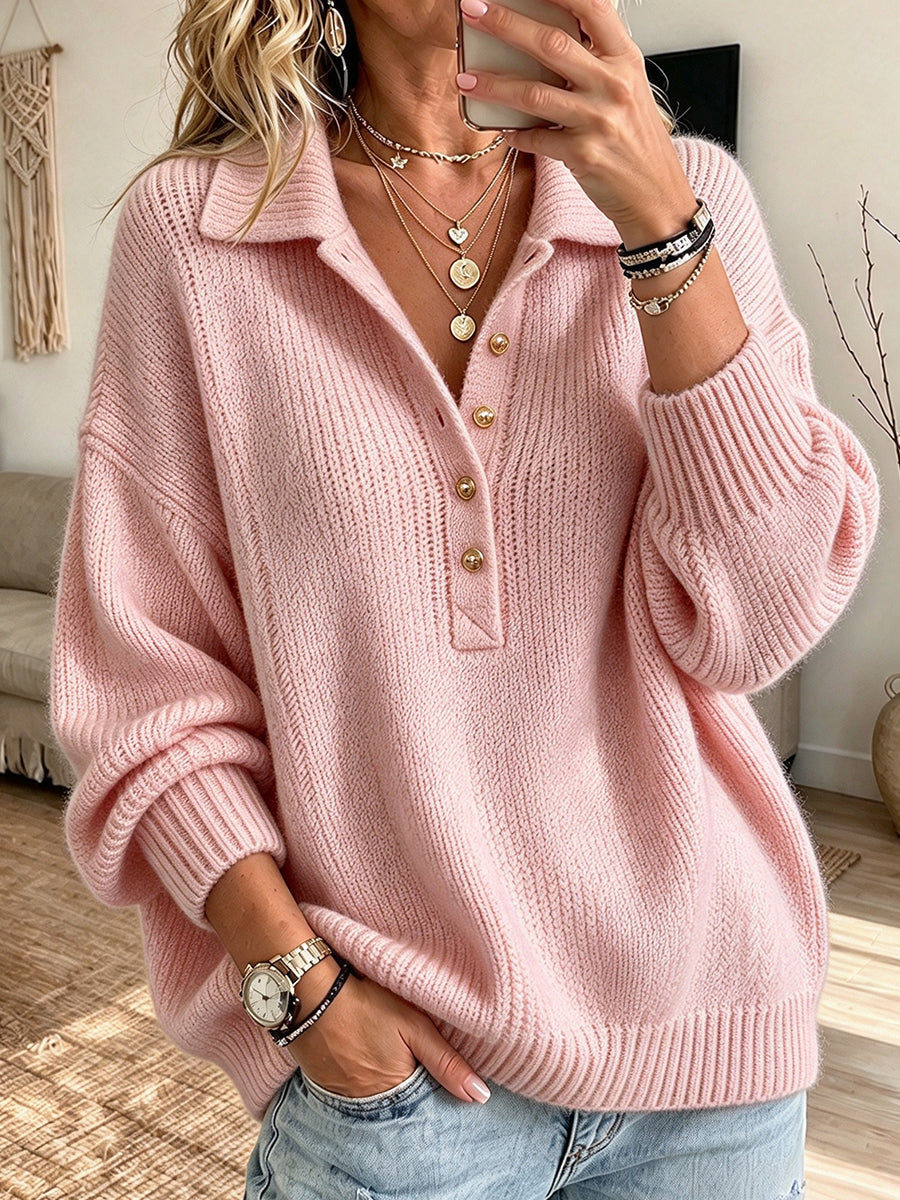 Collared Henley-style Knit Sweater