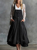 Denim And Mesh Pinafore Dress