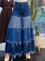 Boho Patchwork Wide-leg Denim Jeans