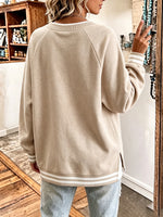 Chic Asymmetric Buttoned Stripe Sweatshirt