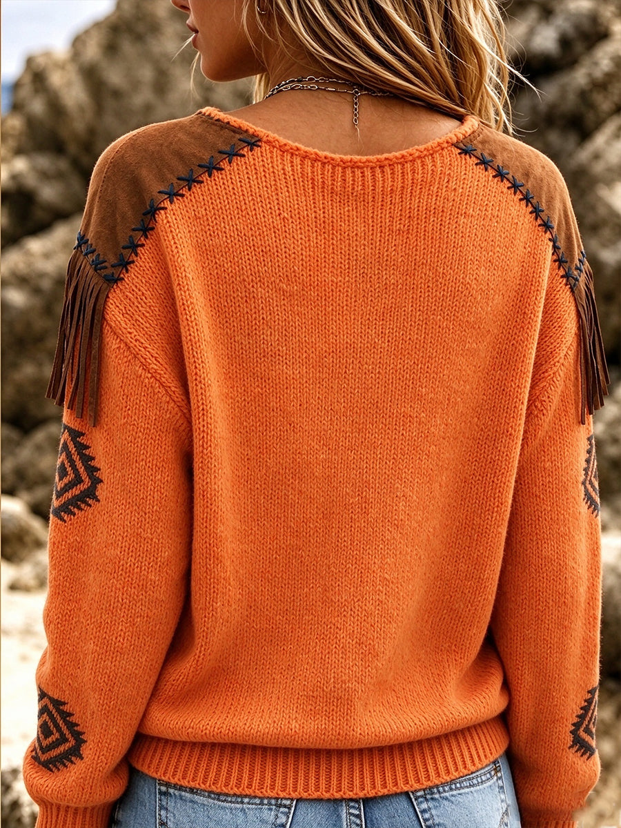 Western Desert Skull Jacquard Knit Pullover