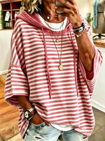 Relaxed-fit Casual Striped Cotton Hoodie