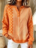 Chic Vibrant Orange Mixed-pattern Knit Sweater