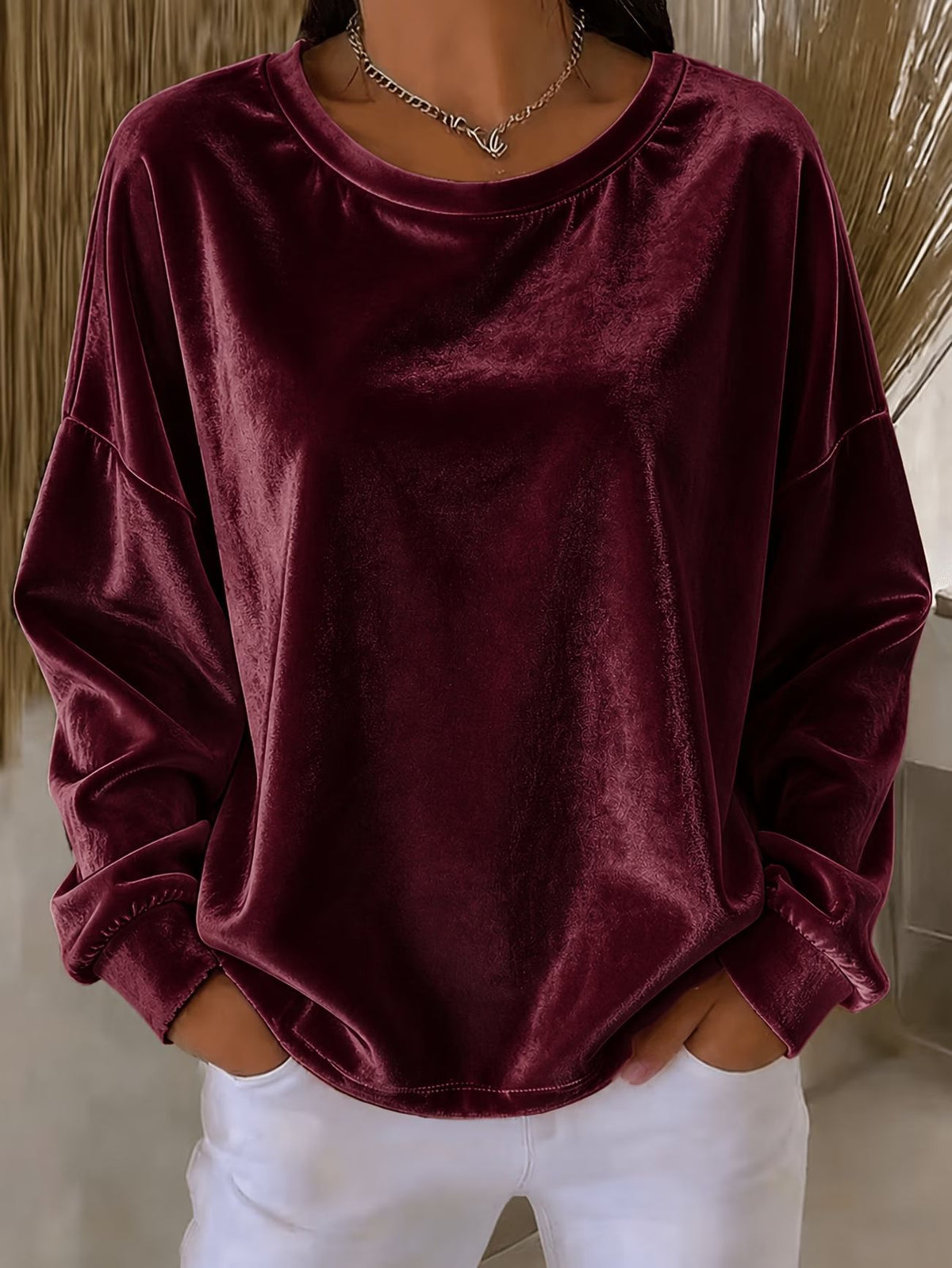 Chic Velvet Drop-Shoulder Sweatshirt