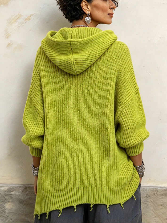 Relaxed Oversized Drawstring Hooded Sweater