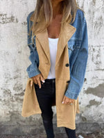 Relaxed-fit Mid-length Denim Trench Coat With Faux Suede Paneling