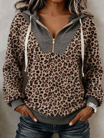 Women's Colorblock Leopard Print Half Zip Hoodie