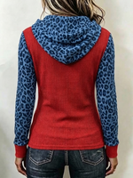 Fashionable Leopard-print Panel Ribbed Hoodie