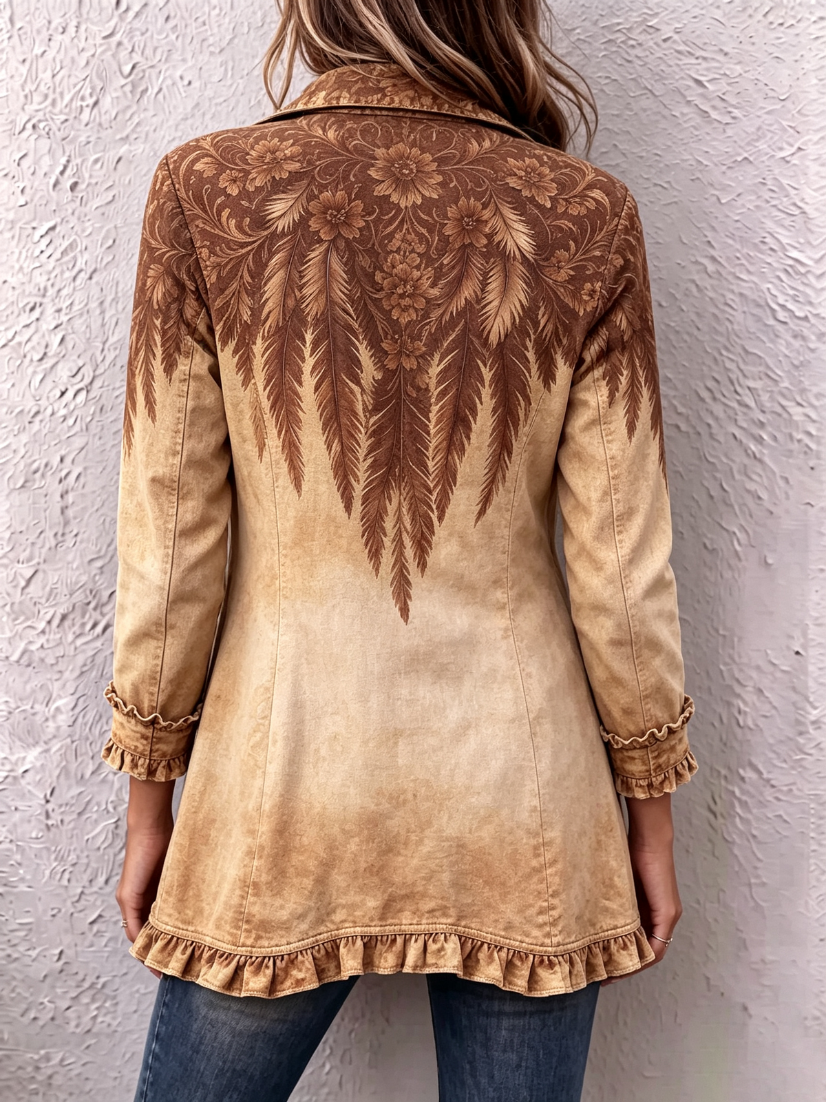 Boho Chic Vintage Feather Floral Ruffle Jacket
