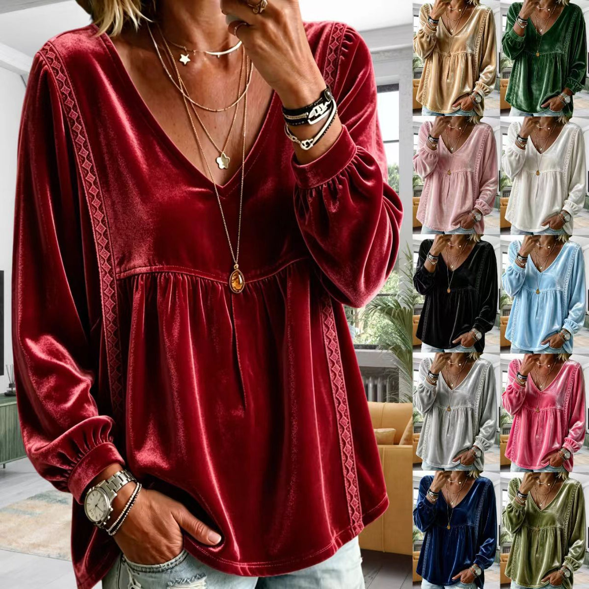 Cozy Velvet Top With Lace Paneling