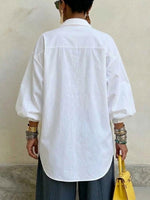 Abstract Floral Print Lantern-sleeve Loose-fit Drop-shoulder Long-sleeve Shirt