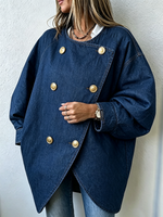 Elegant Dark Blue Denim Double-breasted Jacket