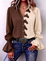 Western-chic Horse Prints Colorblock Shirt
