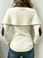 Cozy Contrast PU Leather Trim Knit Pullover Sweater