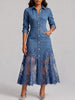 Elegant Sophisticated Denim Dress With A Lace Hem