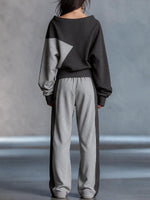 Dark and Light Gray Color-Block V-Neck Lounge Set
