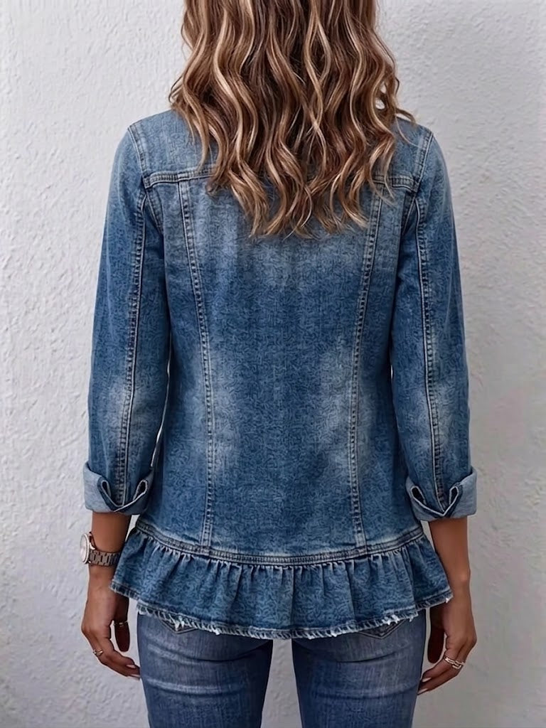 Ruffle Washed Denim Jacket
