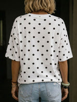 Women's Polka Dot Print Round Neck Short-sleeved Casual Loose Cotton Top