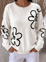Vibrant Abstract Embroidery Floral Knit Pullover