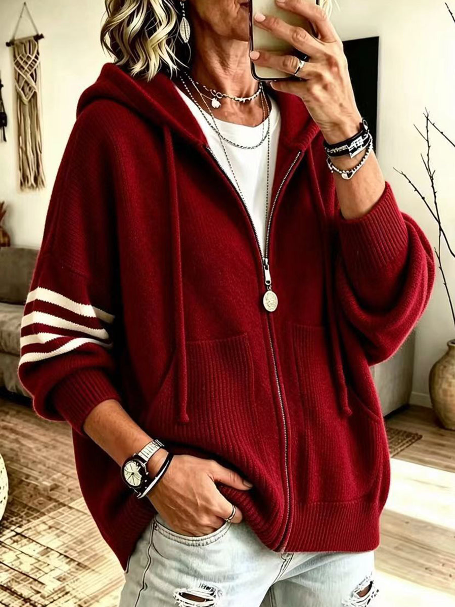 Oversized Knit Hoodie With Drawstring