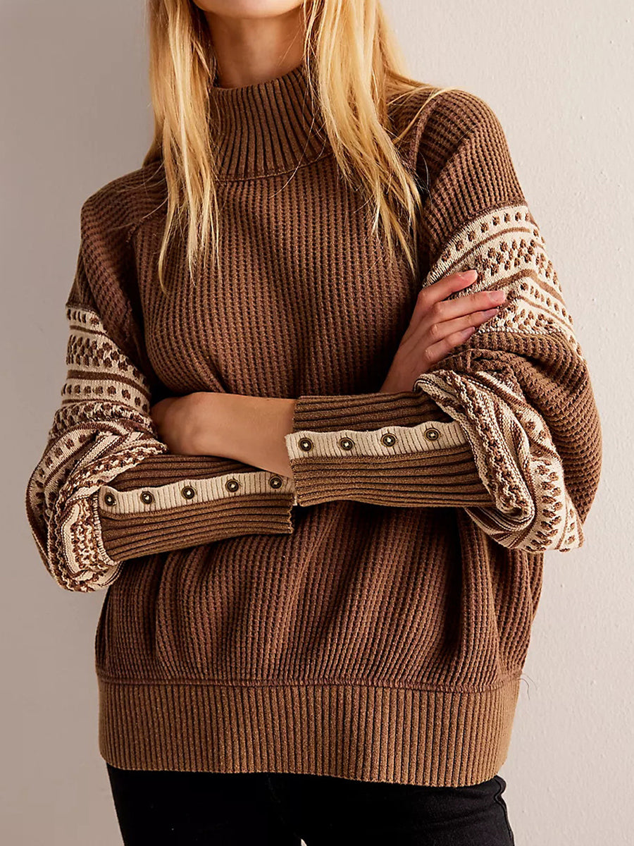 Comfortable And Casual Mock-neck Waffle-knit Top