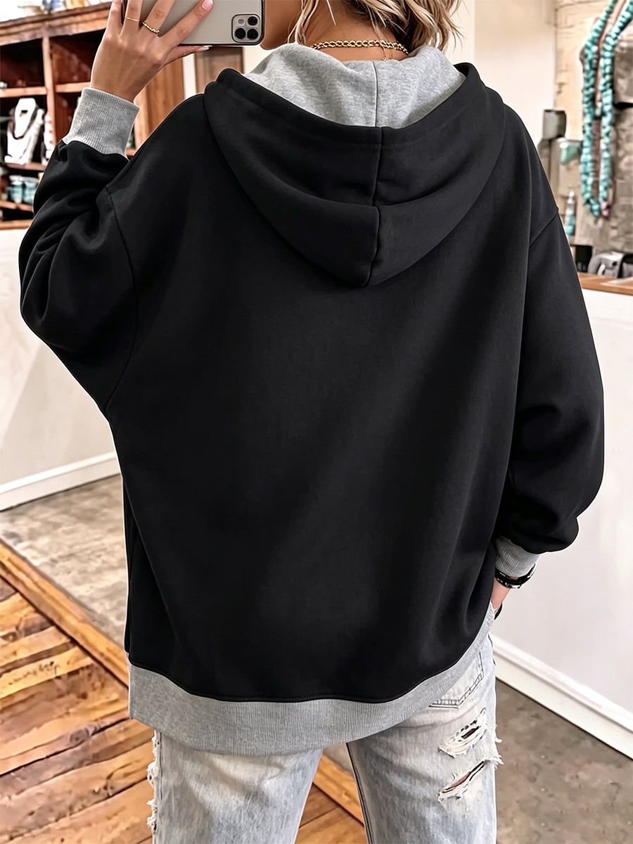 Casual Color-block Oversize Dolman Sleeves Hooded Sweatshirt