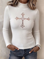 Gothic-Chic Ribbed Knit Turtleneck Top