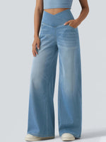 Trendy Crossover Waist High-stretch Wide-leg Jeans