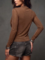 Chic Shimmering Draped Cowl-neck Knit Top