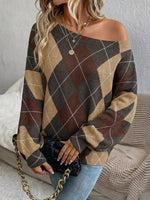 Chic Off-the-shoulder Knit Top With A Diamond Pattern