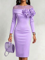 Curated Designer –Solid-color, Slim-fit Dress With A Round Neck And 3d Floral Embellishment On The Side