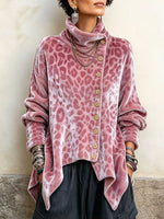 Chic Cozy Pink Leopard Print Velvet Top