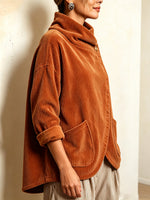 Cozy Asymmetric Button-Accented Corduroy Top