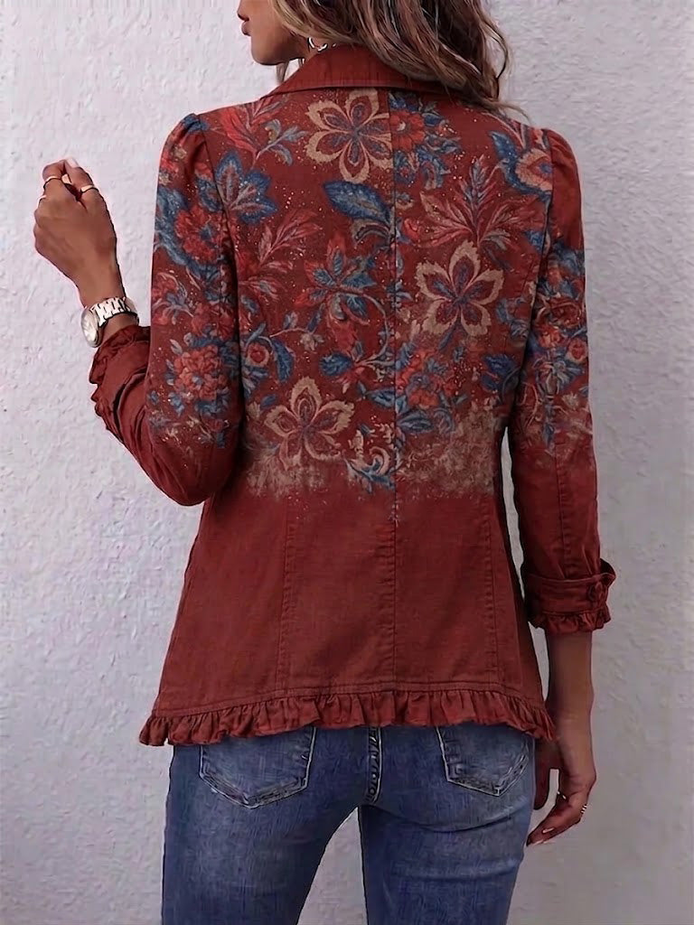Boho-style Vintage Floral Ruffle Jacket