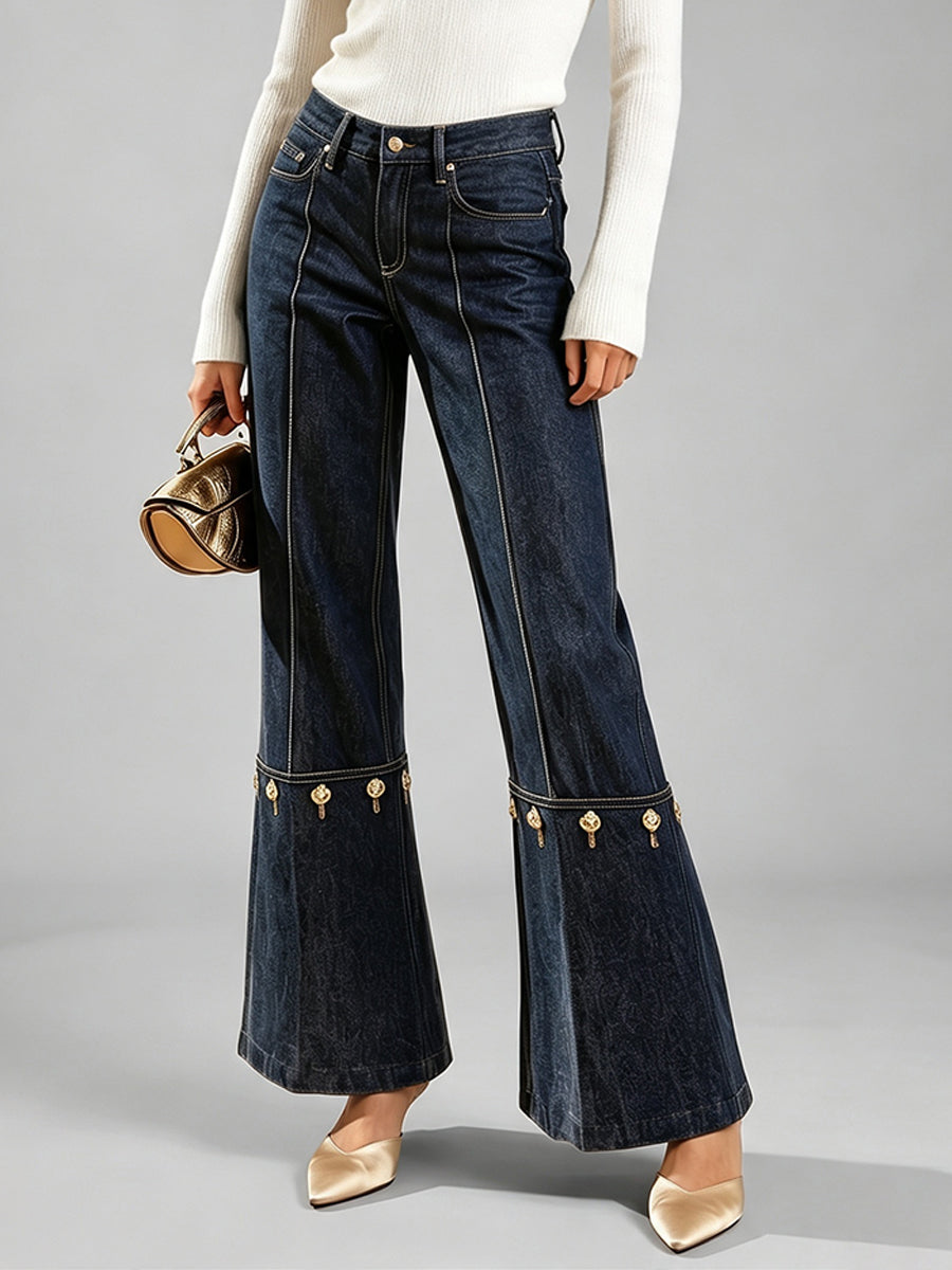 Stylish Casual Jeans With Gold Buttons