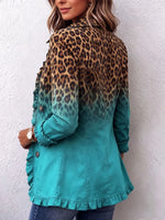 Boho Leopard Ombre Flare Sleeve Stretch Casual Blouse