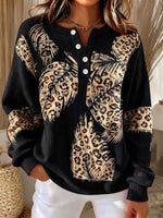 Chic Animal Print Feather Knit Sweater