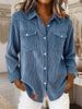 Casual Vintage Blue Corduroy Button-down Long-sleeve Shirt