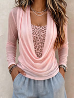 Chic Layered Leopard Print Mesh Top
