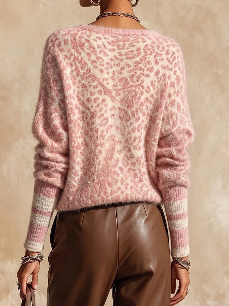 Curated Designer –Cozy Wool blend Leopard-print Pullover With A Brushed Finish