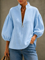 Casual Half-zip Linen-cotton Shirt