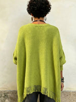 Cozy Lime Green Fringe Knit Oversized Long Sweater