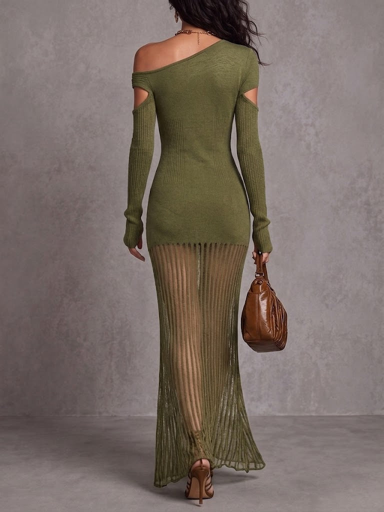 Stylish Slim-fit Cut-out One-shoulder Knit Dress