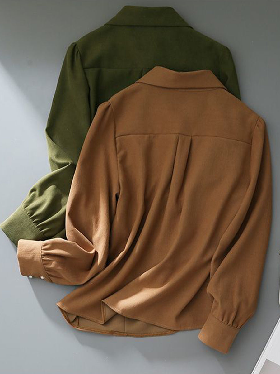 Casual Corduroy Long-sleeve Shirt With A Pointed Collar