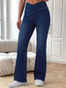 Trendy Crossover Waist High Stretch Flared Jeans