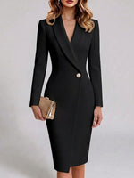 Women's Solid Color Lapel Long-sleeve Casual Loose Blazer Dress
