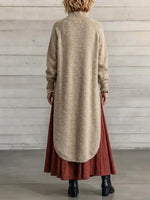Long-length Knitted Pullover With A Mock Neck And Curved Hem