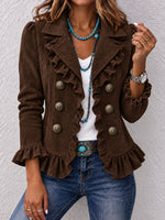 Vintage Ruffle-Trim Suede-Texture Blazer